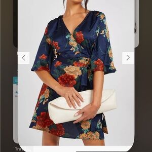 FLORAL SATIN WRAP DRESS